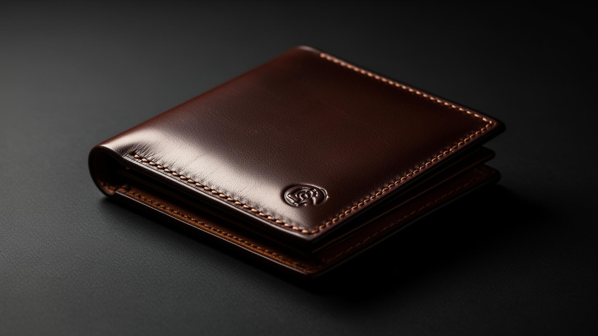 Premium handcrafted leather wallet on dark surface