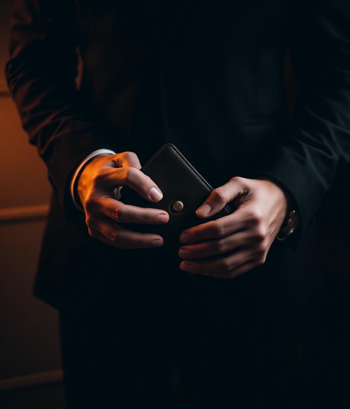 Gentleman holding a premium leather wallet